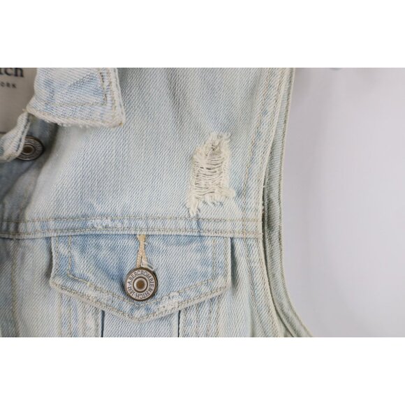 Vintage Y2K Abercrombie & Fitch Womens Medium Babydoll Denim Trucker Vest Jacket - Picture 4 of 16